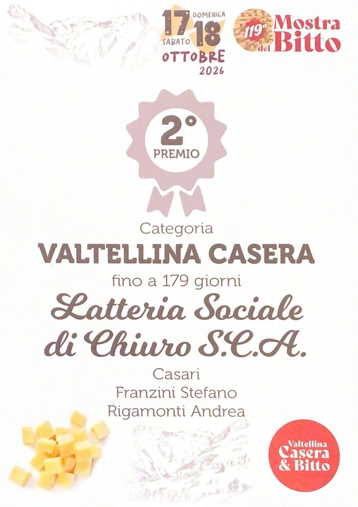 Latteria di Chiuro premiata alla 119ª Mostra del Bitto: tre riconoscimenti per il Valtellina Casera DOP