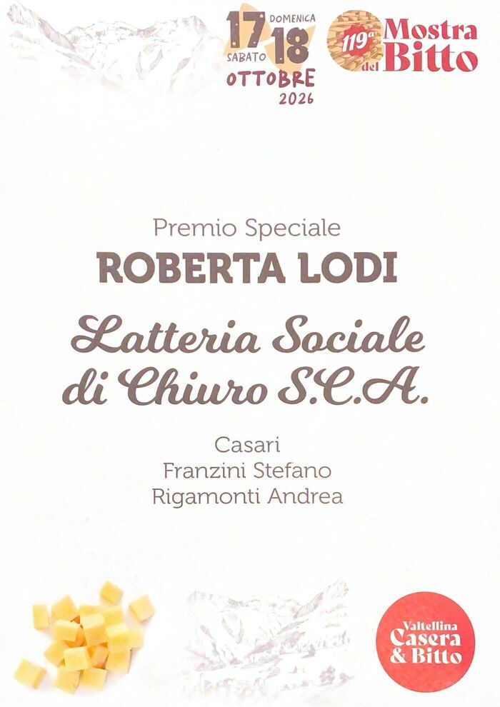 Latteria di Chiuro wins three awards for Valtellina Casera PDO at the 119th Mostra del Bitto
